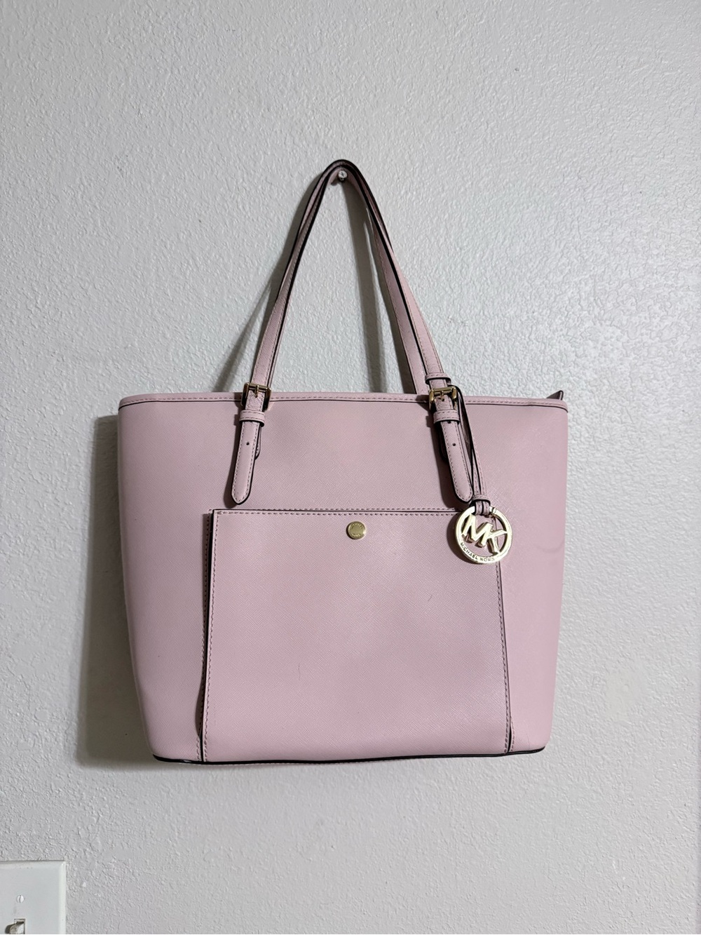 Michael Kors Light Pink Saffiano Tote with Logo Charm